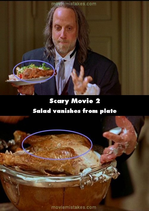 Phim Scary Movie 2 (Phim kinh dị 2), sa lát trên đĩa gà tây đã “không cánh mà bay” chỉ có từ lúc bưng ra và lúc đặt lên bàn